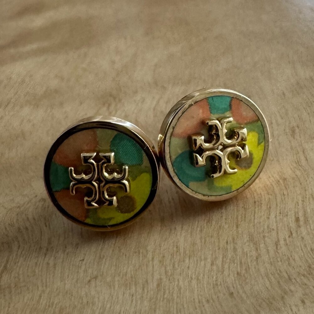 Tory Burch Kira Enamel Circle-Stud Earrings Multi color/Tory Gold OS